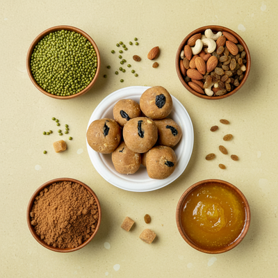 Whole Moong Jaggery-Ghee Ladoo / Laddu | मूग लाडू